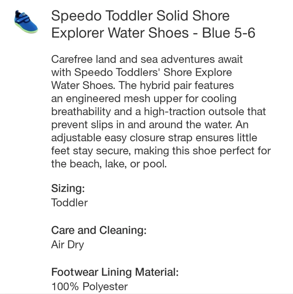 Speedo Toddler Solid Shore Explorer Water Shoe - Blue 5-6